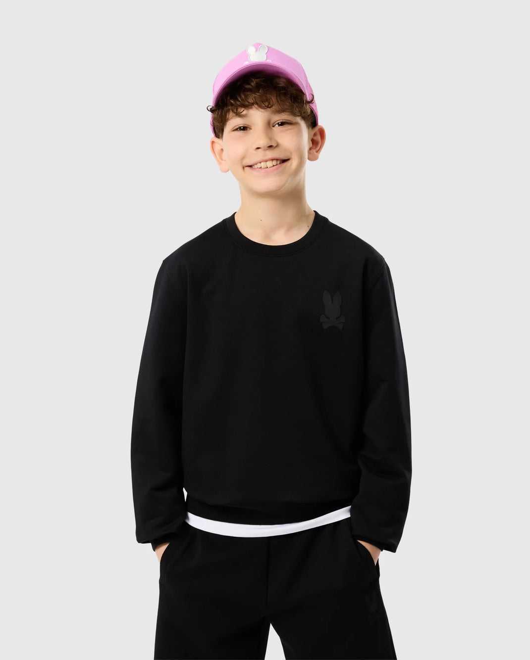 Sweat a Capuche Psycho Bunny Houston French Terry Crewneck Noir Enfant | YJP-14908931